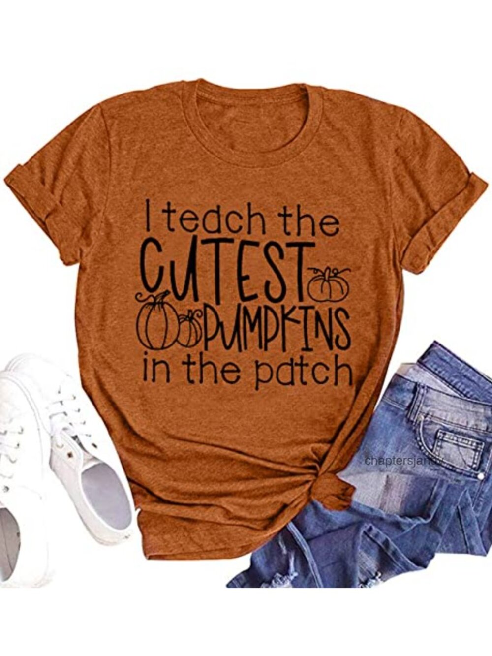 Halloween Teacher Shirt Women Teach Pumpkins Letter Print Tee Fall Top